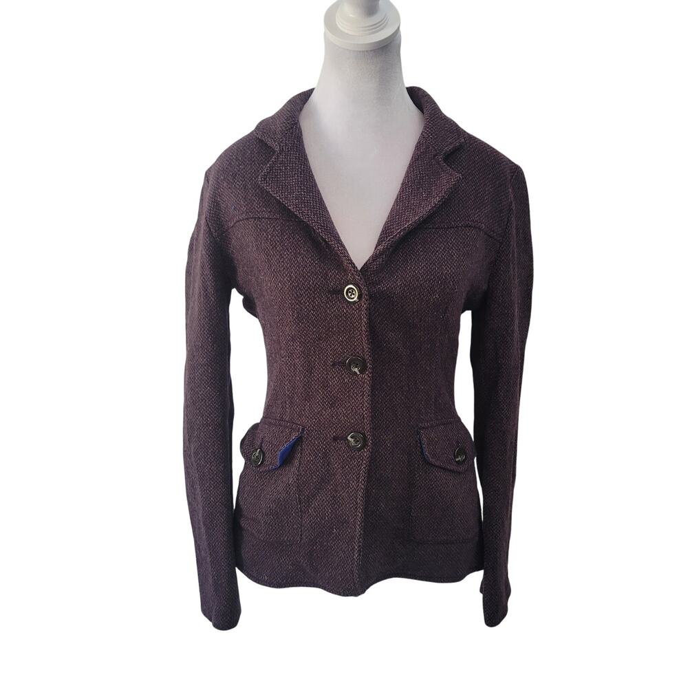 Operations Size M Purple Houndstooth Wool Blend Blazer Academic Preppy Vintage